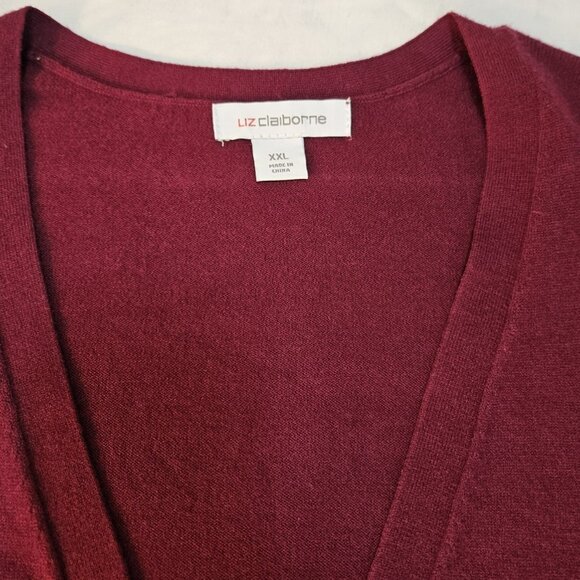 Liz Claiborne Cardigan Sweater Womens XXL Burgundy Red Stripes Long Soft NWT - Picture 2 of 9